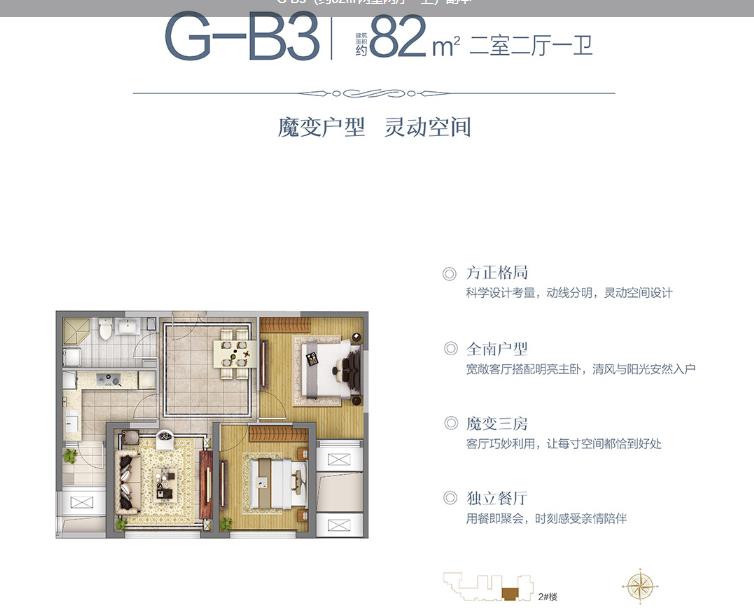 G-B3户型-2室2厅1卫 